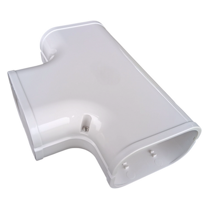 3.75 inch tee line hide fitting angled view 100 series PVC line set cover