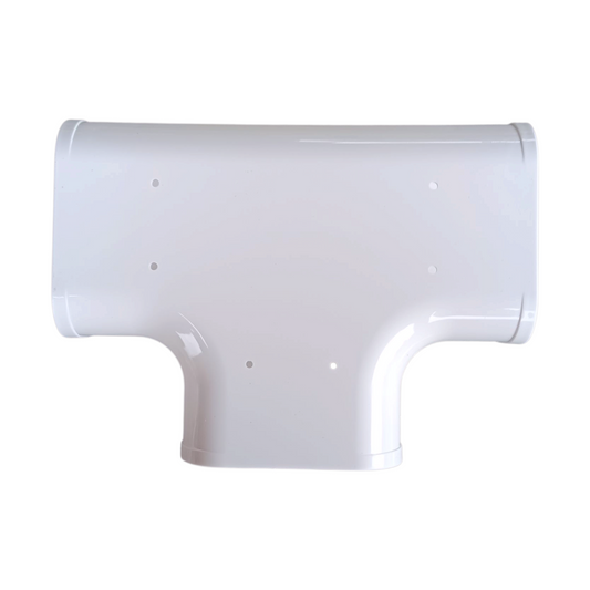 3.75 inch tee line hide fitting connection detail HVAC PVC line set cover